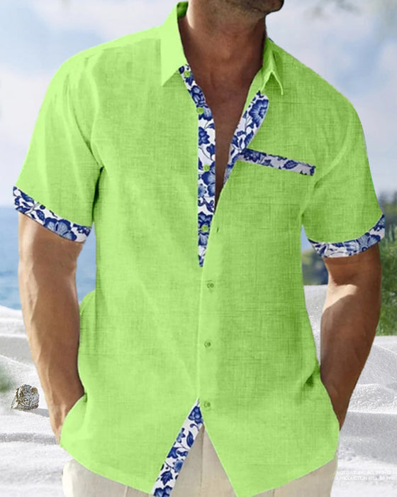 Kortermet skjorte i bomull og lin