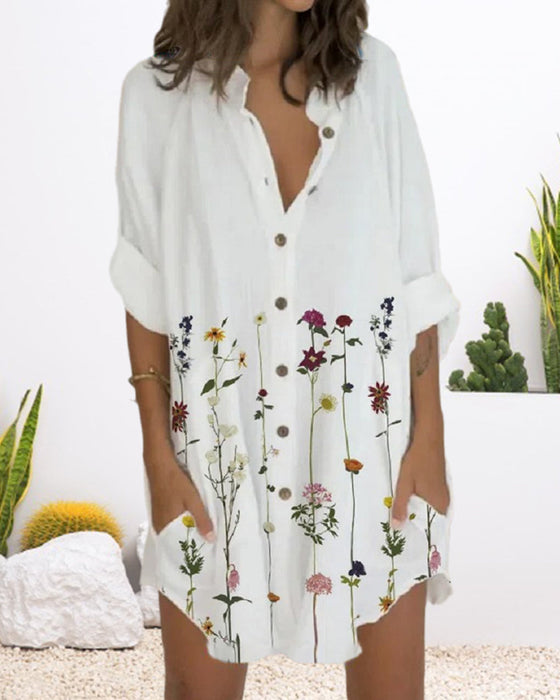 Kneppet kjole med lange ermer og lomme