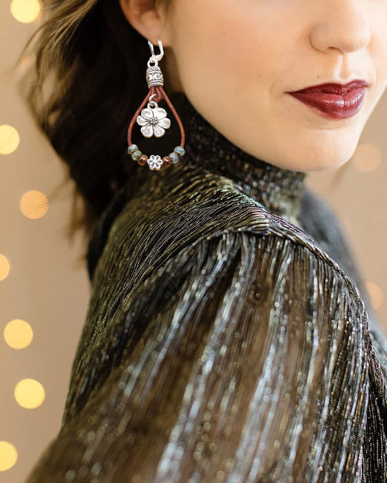 Boho lær tau blomst enkle øredobber