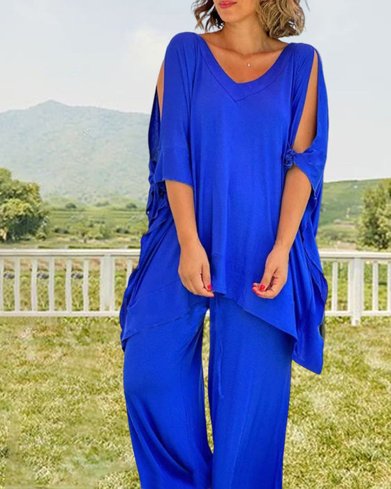 Ensfarget todelt sett med halve ermer