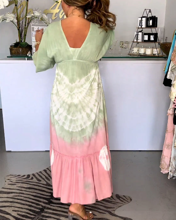 V-hals kjole med gradient print