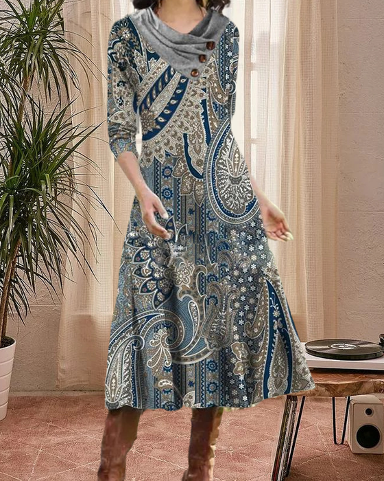 Midi-kjole med Paisley-trykk