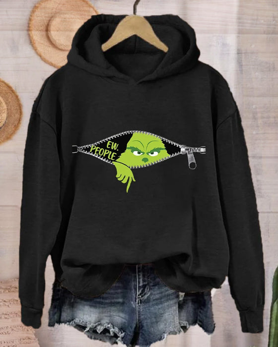 Ensfarget hettegenser med lange ermer