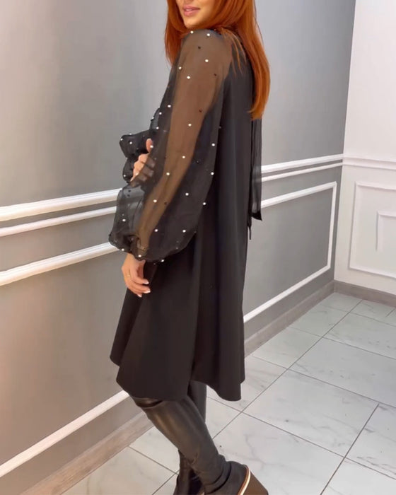 Mesh løs kjole med høy hals