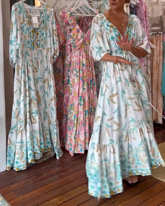 V-hals maxikjole for kvinner