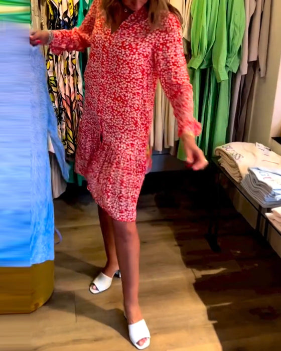 V-hals kjole med blomstertrykk