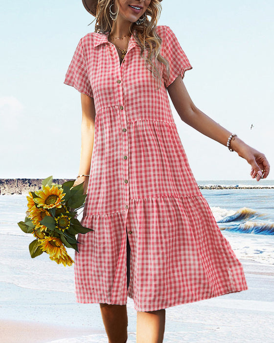 Uformell skjortekjole med rutete trykk