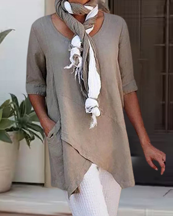 Uformell ensfarget topp for kvinner