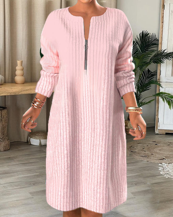 Ensfarget kjole med glidelås