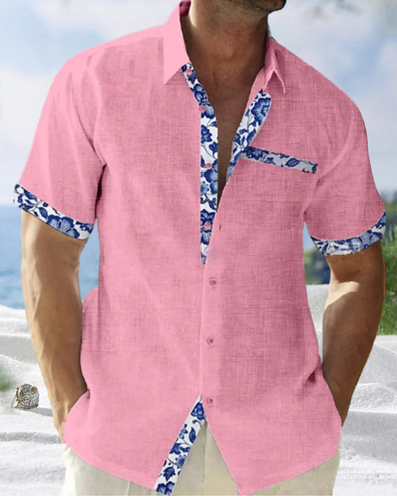 Kortermet skjorte i bomull og lin