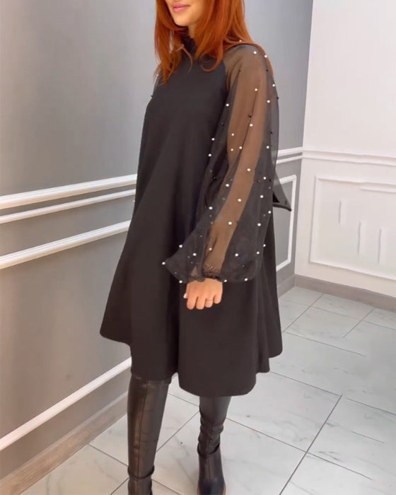 Mesh løs kjole med høy hals