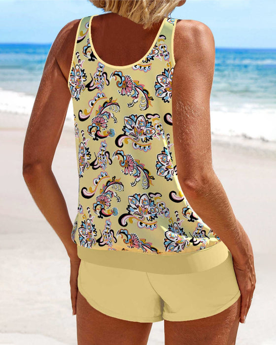 Tankini badedrakt med trykk og ermeløs