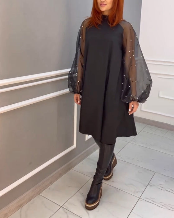 Mesh løs kjole med høy hals