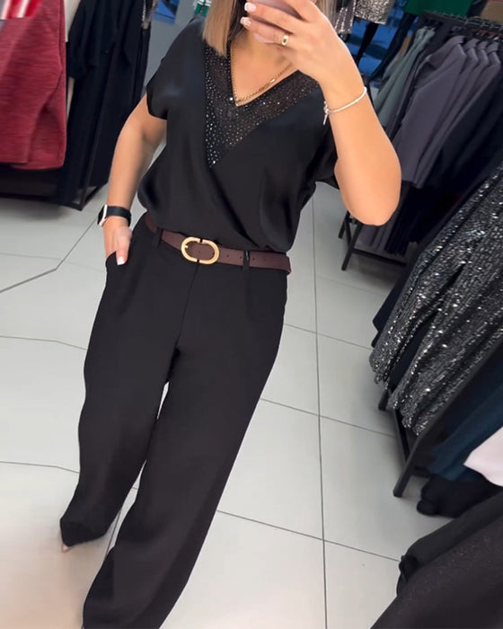 V-hals kortermet avslappet topp