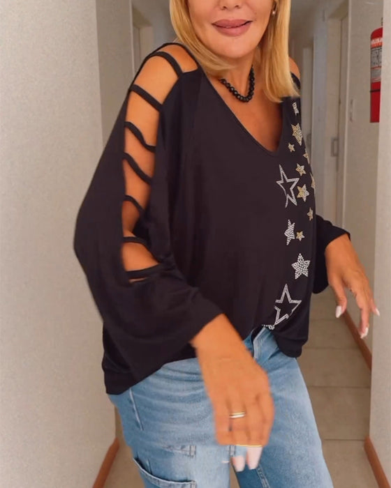 Topp med stjernetrykk off-the-skulder cutout