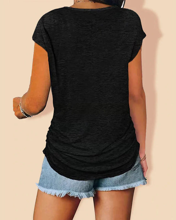 V-hals kortermet t-skjorte med glidelås