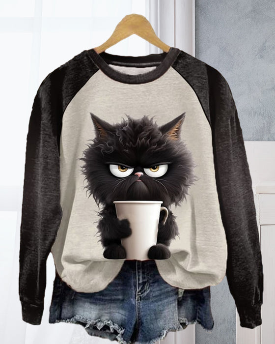 Cat Loose Sweatshirt med Color Block