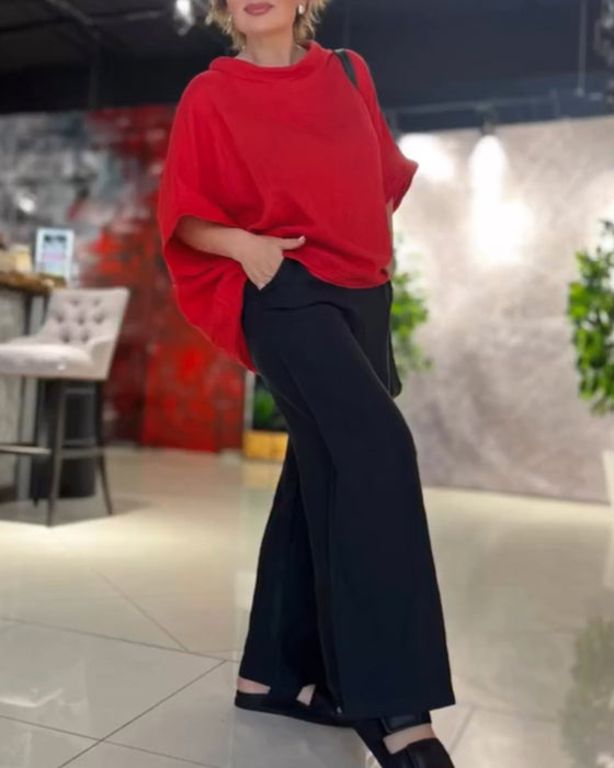 Ensfarget topp med høy hals