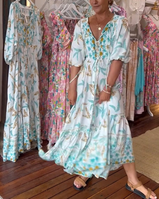 V-hals maxikjole for kvinner