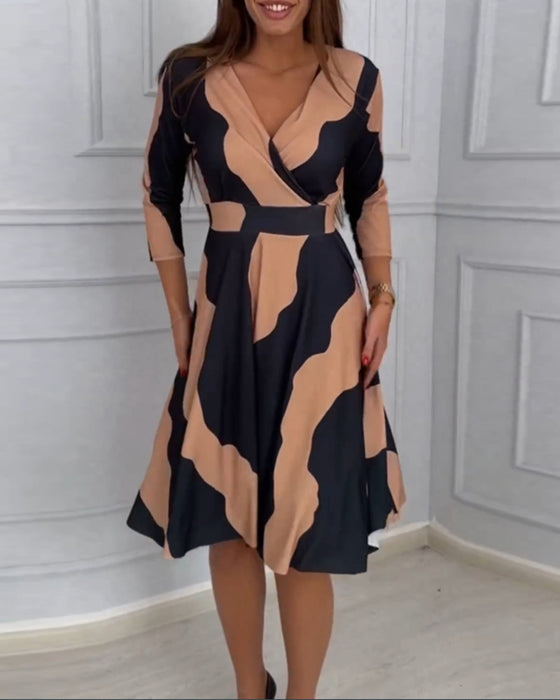 Vintage A-linje kjole med trykk