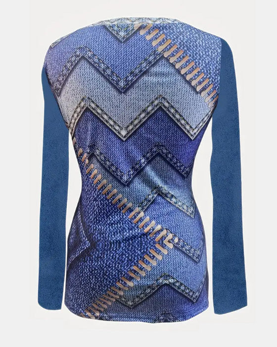 Bølgete bluser med rund hals for kvinner