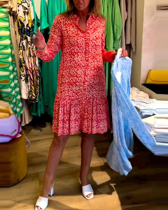 V-hals kjole med blomstertrykk