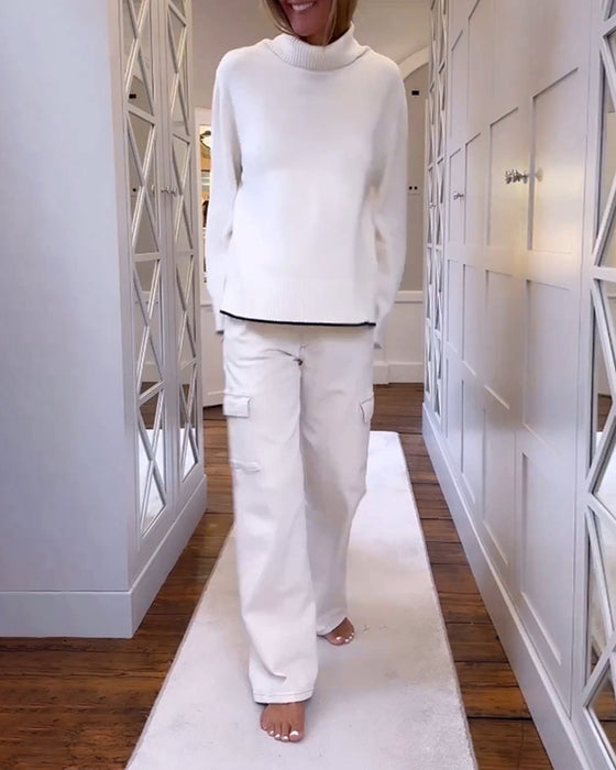 Pullover med høy nakke og lang erme