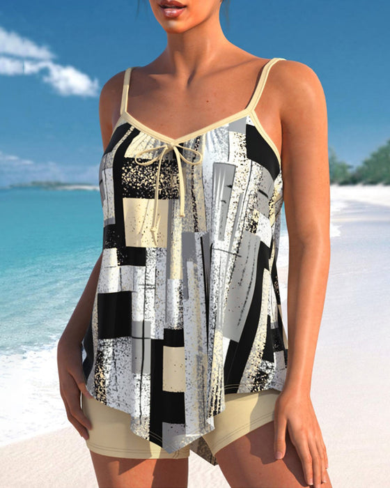Tankini badedrakt med knyting og trykk