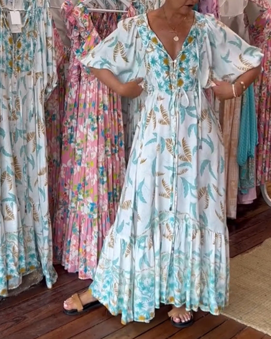 V-hals maxikjole for kvinner