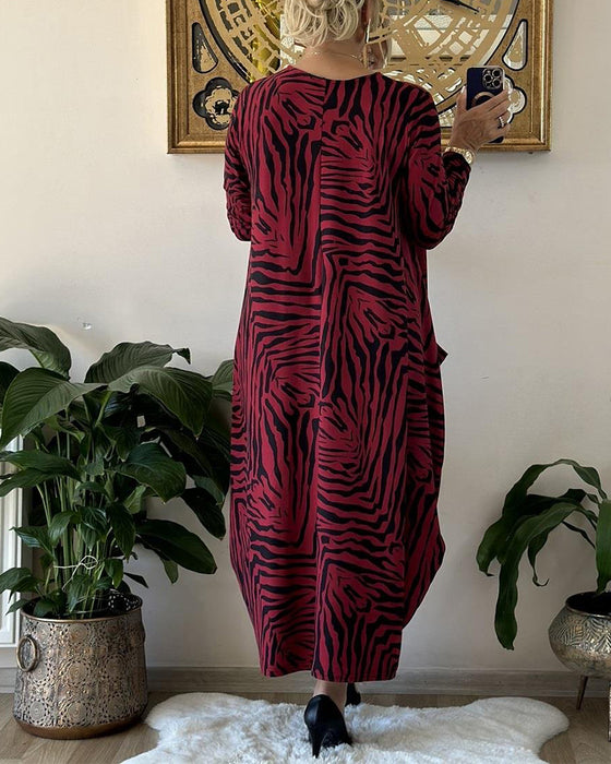 Mote løs shiftkjole med trykk og lomme