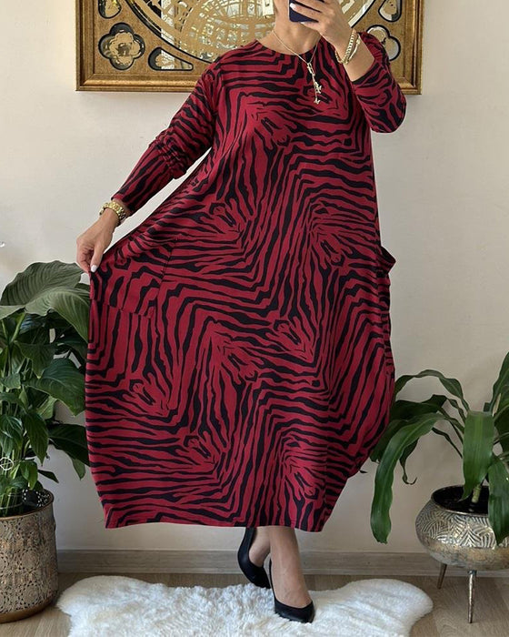 Mote løs shiftkjole med trykk og lomme