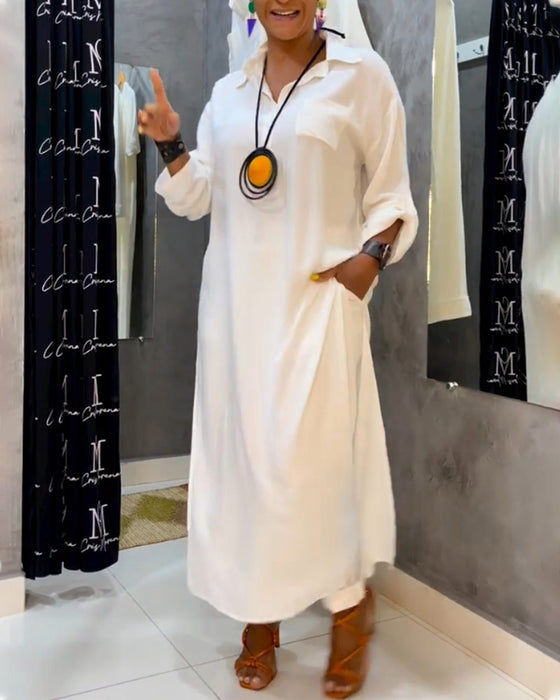 Fastfarge kjole med jakkeslag og lomme