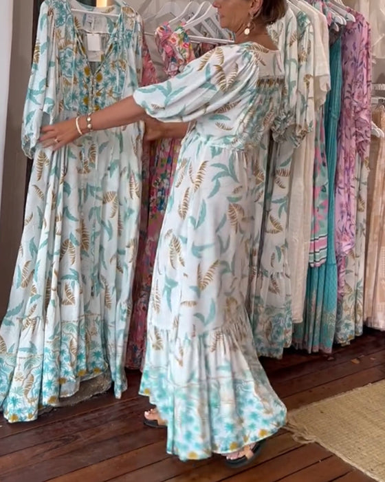 V-hals maxikjole for kvinner