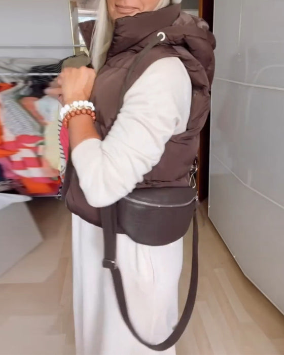 Ensfarget vest frakk med hette