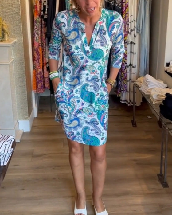 Kjole med 3/4-ermer og lommer