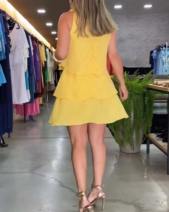 Ermeløs dobbeltlags volangkjole