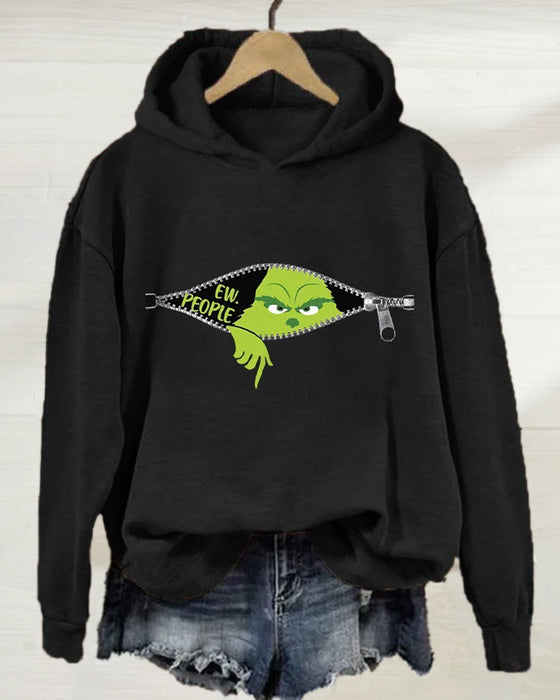 Ensfarget hettegenser med lange ermer