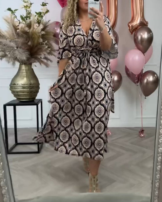 Uformelt kjole med etnisk trykk for kvinner