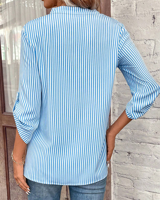 V-hals, stripete print casual bluse