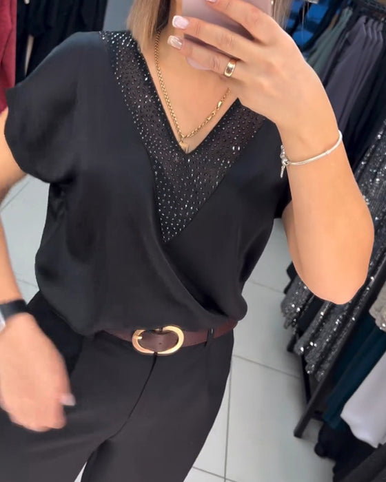 V-hals kortermet avslappet topp