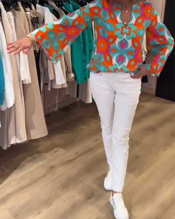 Bluse med løse, allsidige stiler og trykk