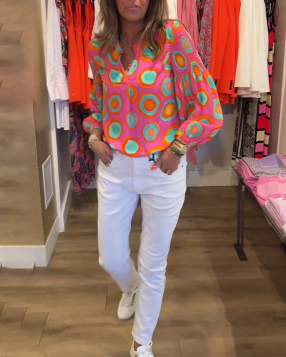 Langermet bluse med geometrisk trykk