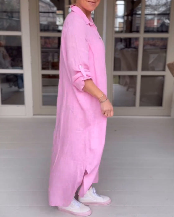 Ensfarget casual kjole med knapper