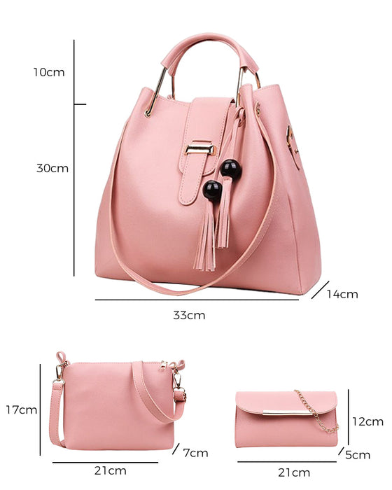 Dame håndveske skulderveske 3 deler sett