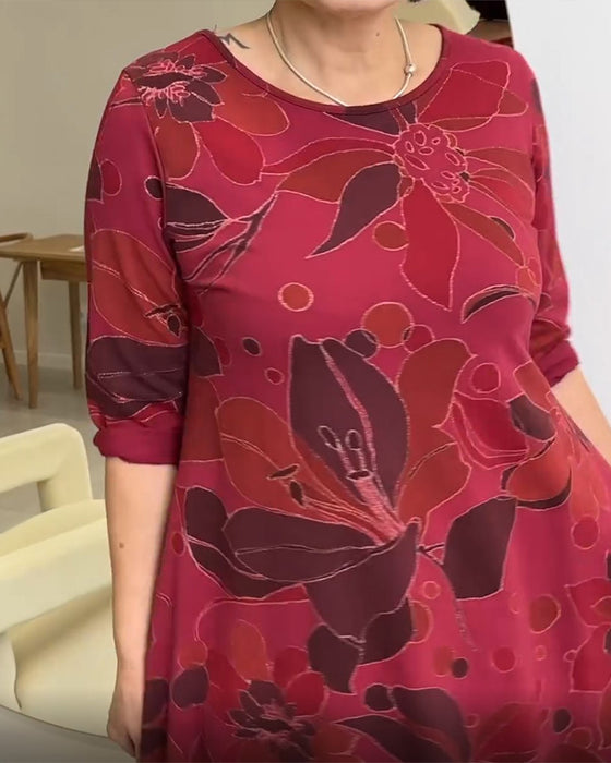 Uformell kjole med rund hals med blomstertrykk