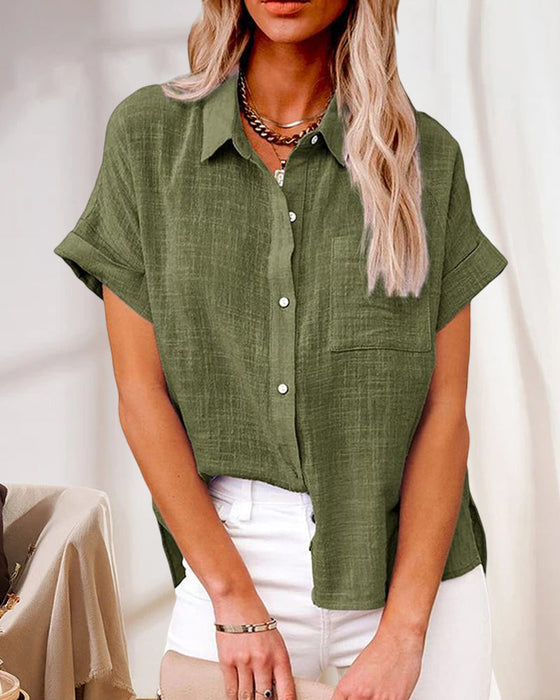 Ensfarget kortermet skjorte med lommer